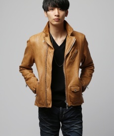 試着のみ　BLACK by VANQUISH ベジタブルシープレザーライダース キャラメル backlash_画像1