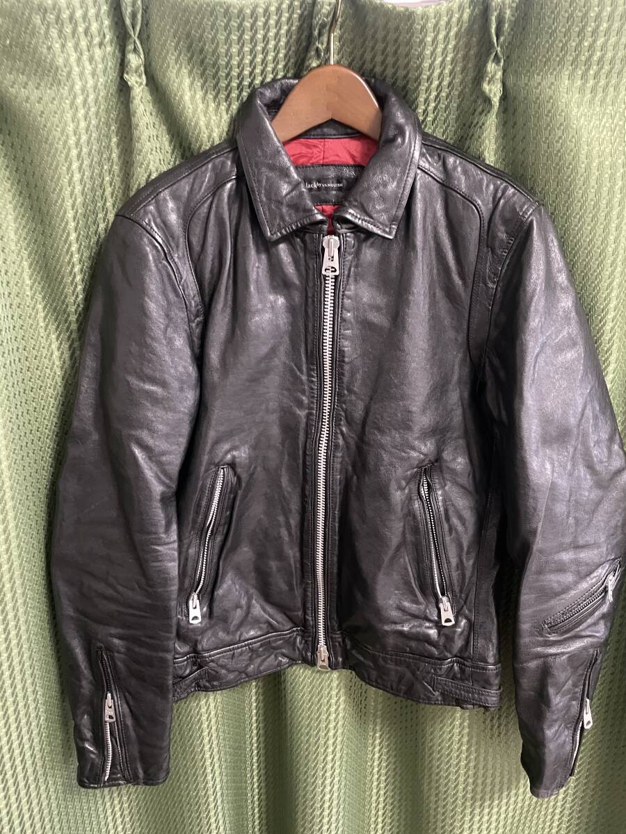 試着のみ BLACK by VANQUISH ベジタブルシープレザーライダース backlash_画像2