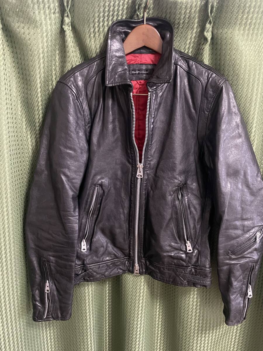 試着のみ BLACK by VANQUISH ベジタブルシープレザーライダース backlash_画像3