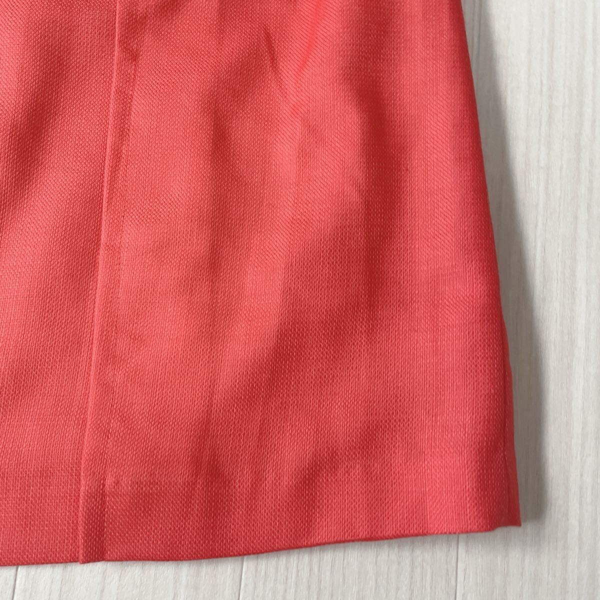 【美品】CROLLA クローラ 日本製 台形スカート 膝上丈 ミニスカート サイドファスナー コーラルピンク サイズ38 春夏秋 ワールド 薄手_画像5
