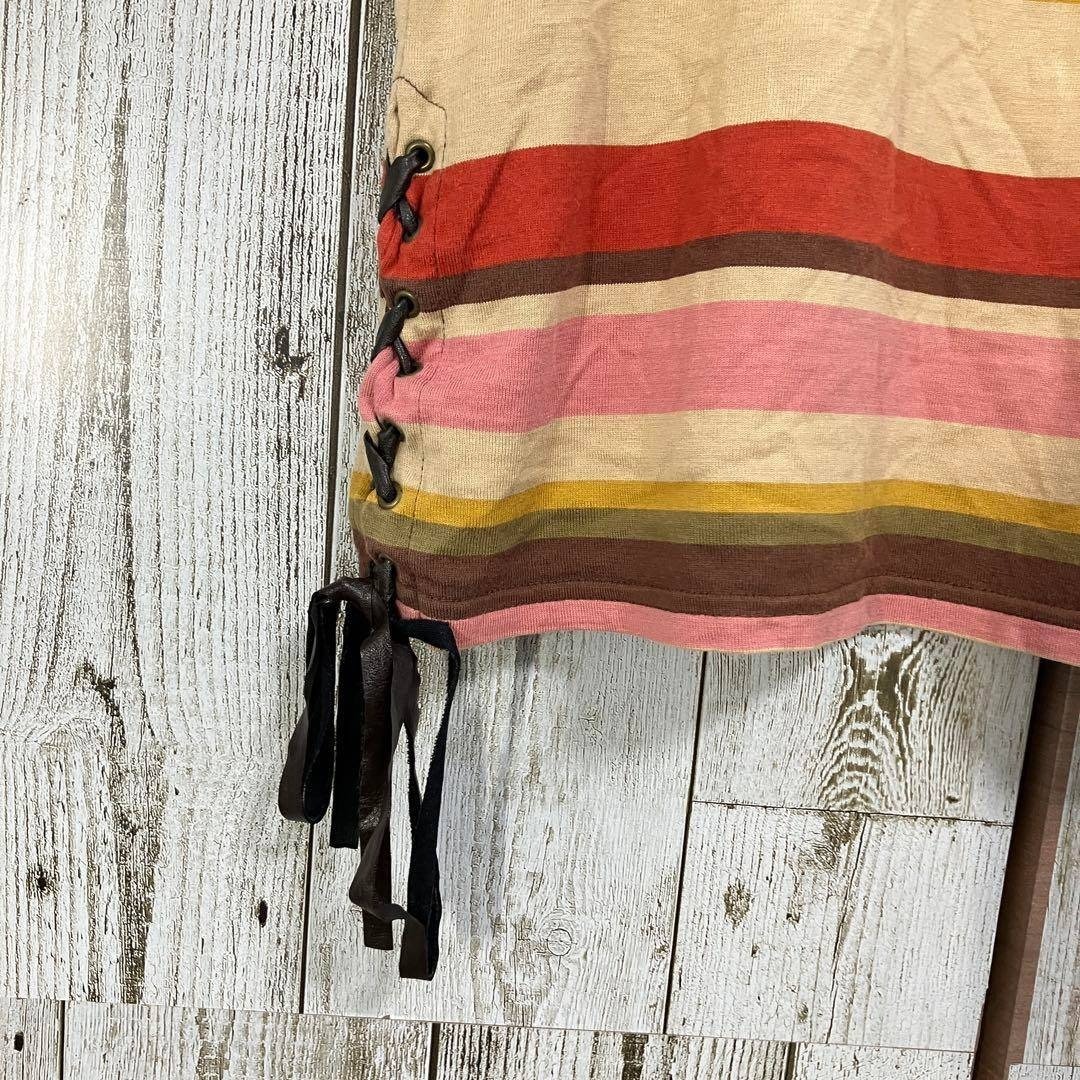 ☆MK KLEIN+ エムケープランプリュス☆Tシャツ ボーダー ブラウン ワイドネック 半袖 コットン レディース [送料無料☆匿名配送] o5914_画像6