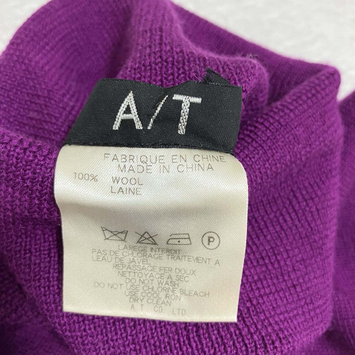 ☆美品☆A/T☆ニット セーター 薄手 タートルネック ノースリーブ ウール100％ レディース パープル トップス [送料無料☆匿名配送] s6224_画像9