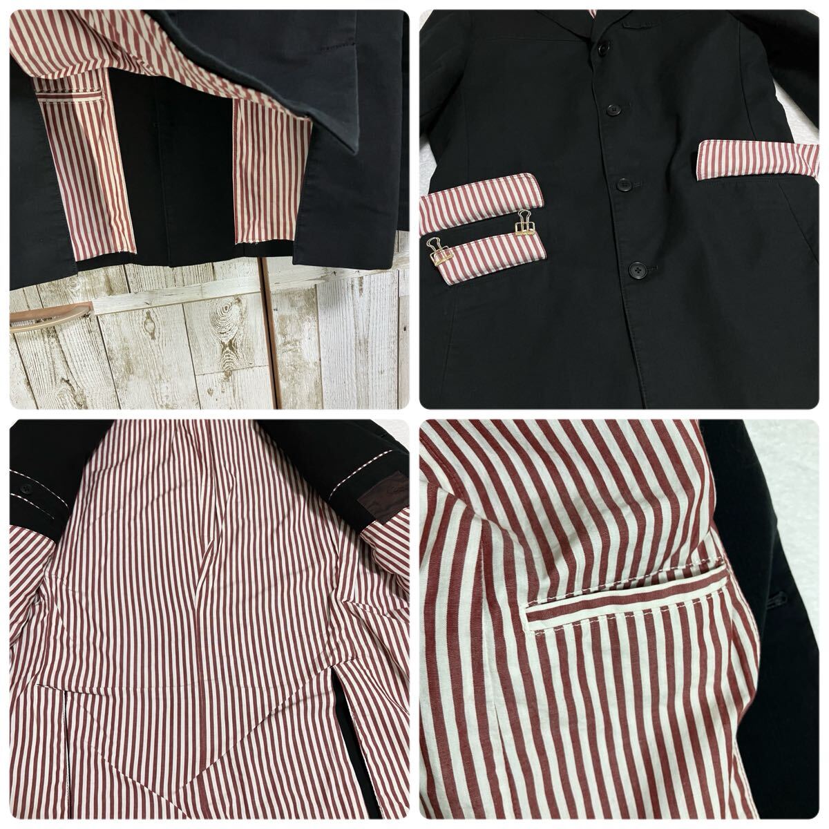 ☆TAKEO KIKUCHI タケオキクチ☆日本製☆テーラードジャケット ブラック [2] M メンズ スリット 裏地ストライプ コットン [送料無料] o6343_画像8