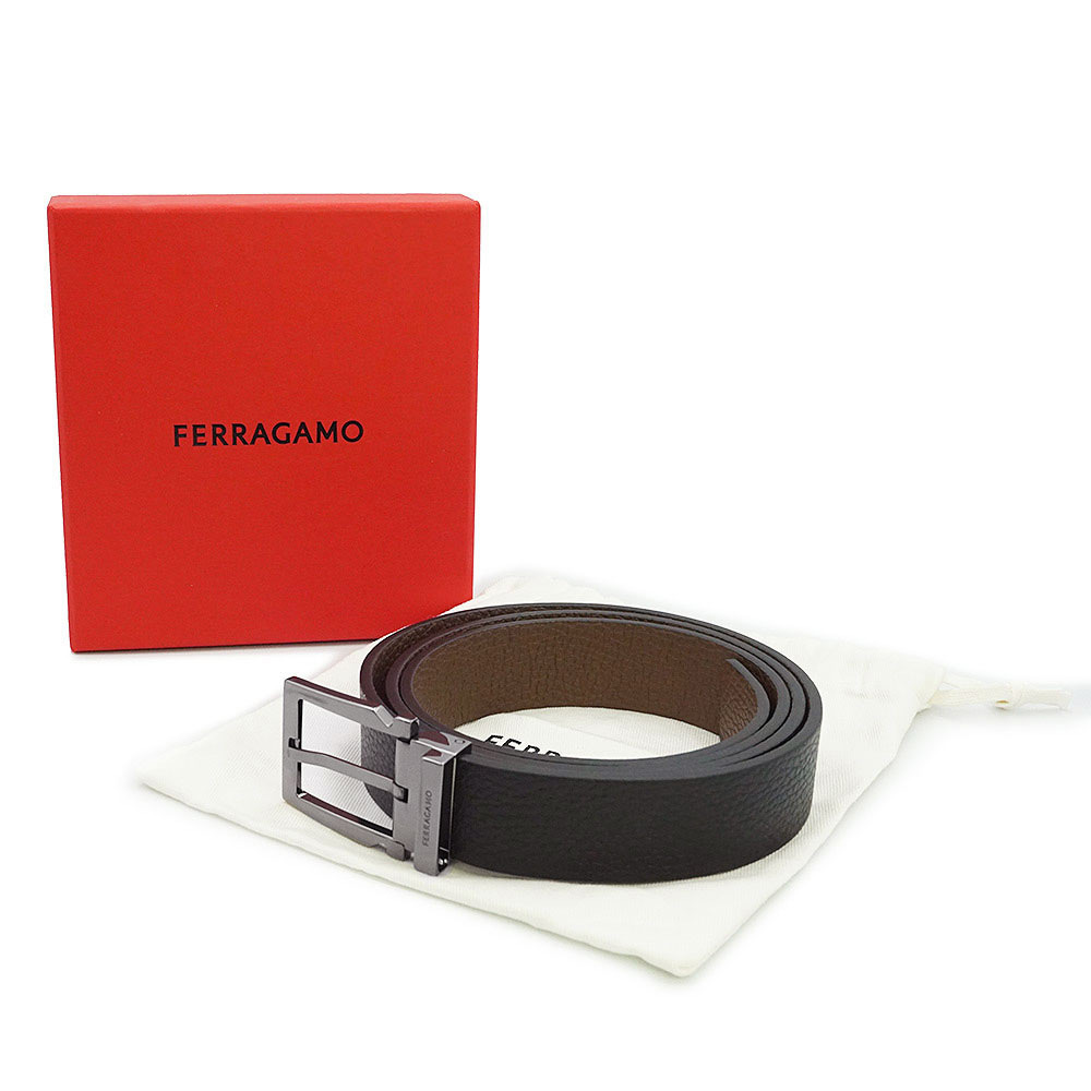 ( новый товар * не использовался товар ) Salvatore Ferragamo Salvatore Ferragamo двусторонний ремень машина fs gold кожа Brown черный 670253