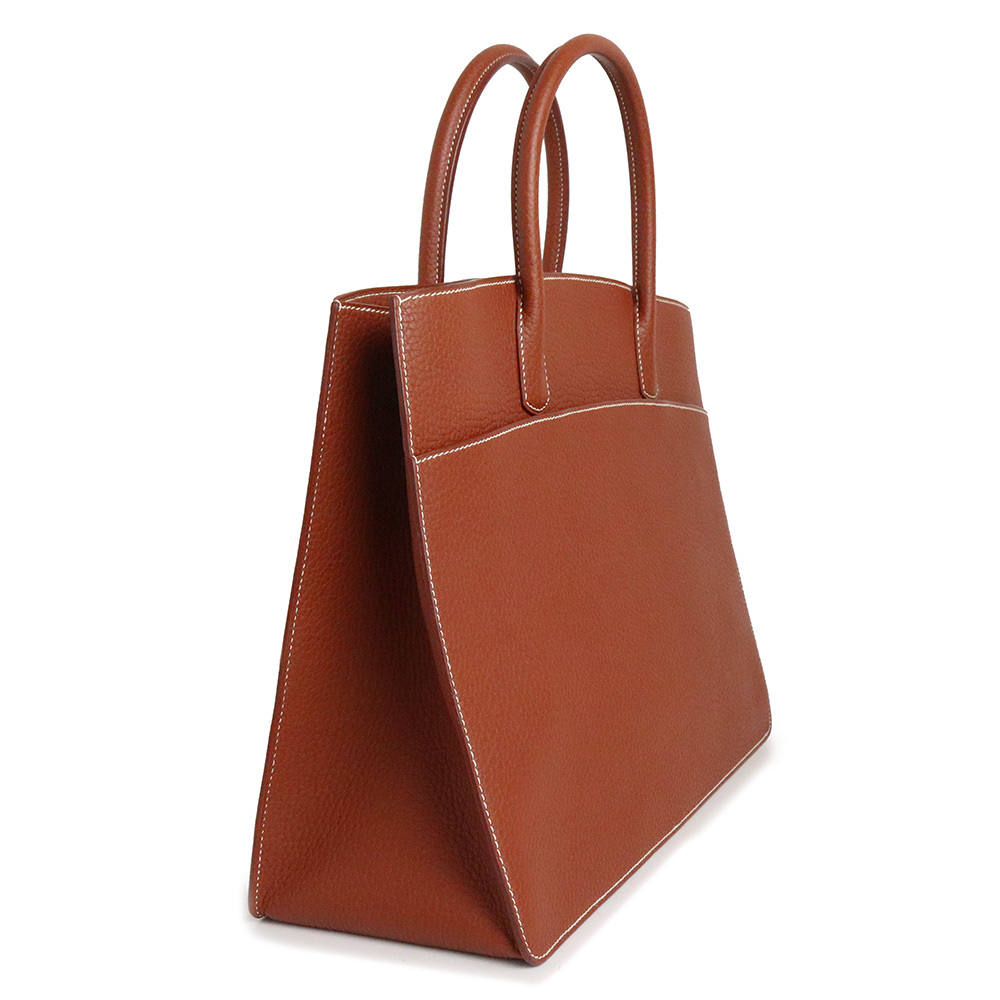 (未使用 展示品)エルメス HERMES ホワイトバス GM 40 ハンドバッグ フィヨルド レザー ノワゼット ブラウン 茶 ゴールド金具 □C刻印_画像4
