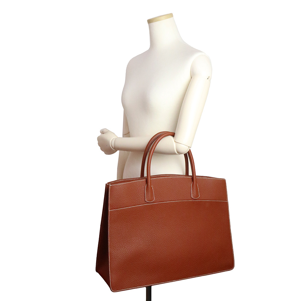 (未使用 展示品)エルメス HERMES ホワイトバス GM 40 ハンドバッグ フィヨルド レザー ノワゼット ブラウン 茶 ゴールド金具 □C刻印_画像8