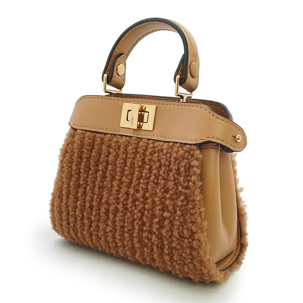 （未使用　展示品）フェンディ FENDI ナノ ピーカブー 2WAY チェーン ミニ ショルダー ハンドバッグ レザー ボア ベージュ ブラウン 7AS294_画像5