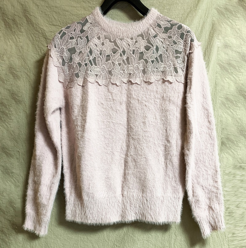 GU/極暖 フェザーヤーンレースコンビセーター 長袖 ピンク M_画像2
