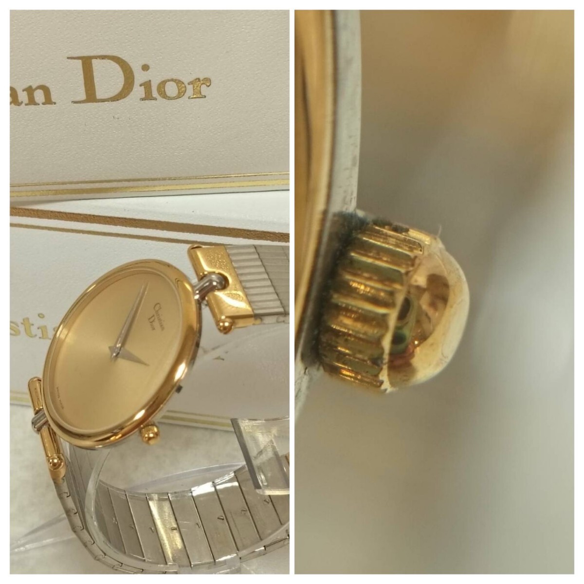 R[ChristianDior] Christian Dior Gold цвет наручные часы кварц разряженная батарея 2 игла пара часы Christian Dior...