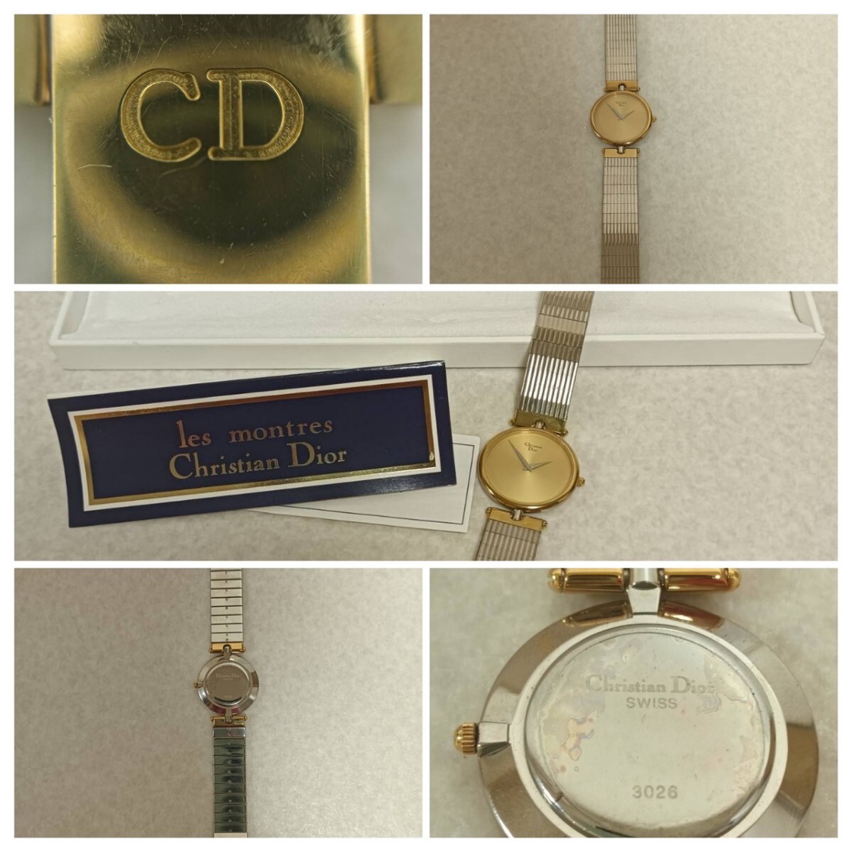 R[ChristianDior] Christian Dior Gold цвет наручные часы кварц разряженная батарея 2 игла пара часы Christian Dior...