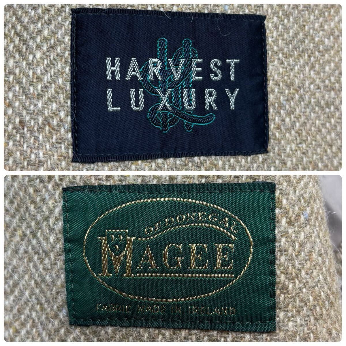 美品/Lサイズ★ ハーベストラグジュアリー HARVEST LUXURY×MAGEE社 テーラードジャケット アルパカ混 ツイード ベージュ 48サイズ メンズ