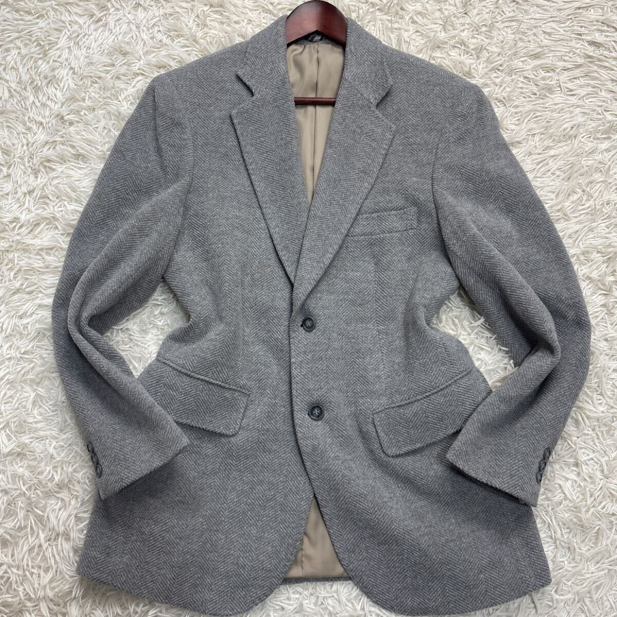 美品★ シーステージ G-STAGE テーラードジャケット アンゴラ混 ヘリンボーン ツイード ウール ライトグレー Mサイズ アウター メンズの画像2