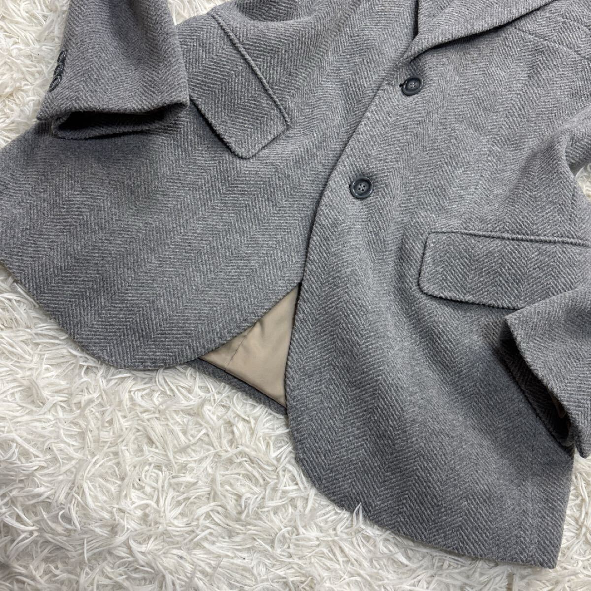美品★ シーステージ G-STAGE テーラードジャケット アンゴラ混 ヘリンボーン ツイード ウール ライトグレー Mサイズ アウター メンズの画像4