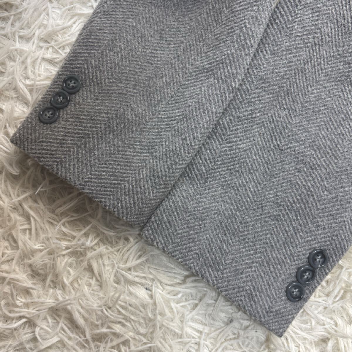 美品★ シーステージ G-STAGE テーラードジャケット アンゴラ混 ヘリンボーン ツイード ウール ライトグレー Mサイズ アウター メンズの画像5