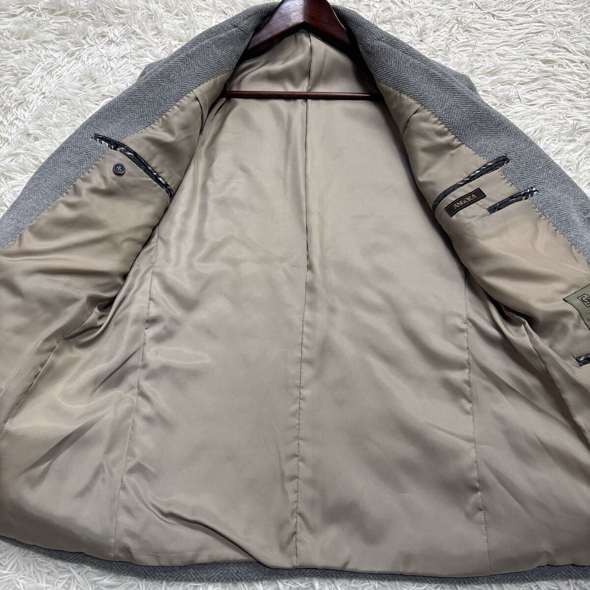 美品★ シーステージ G-STAGE テーラードジャケット アンゴラ混 ヘリンボーン ツイード ウール ライトグレー Mサイズ アウター メンズの画像6