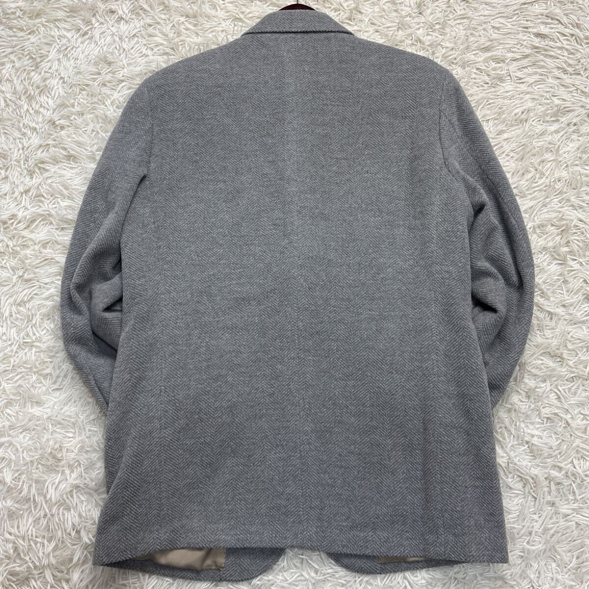美品★ シーステージ G-STAGE テーラードジャケット アンゴラ混 ヘリンボーン ツイード ウール ライトグレー Mサイズ アウター メンズの画像7
