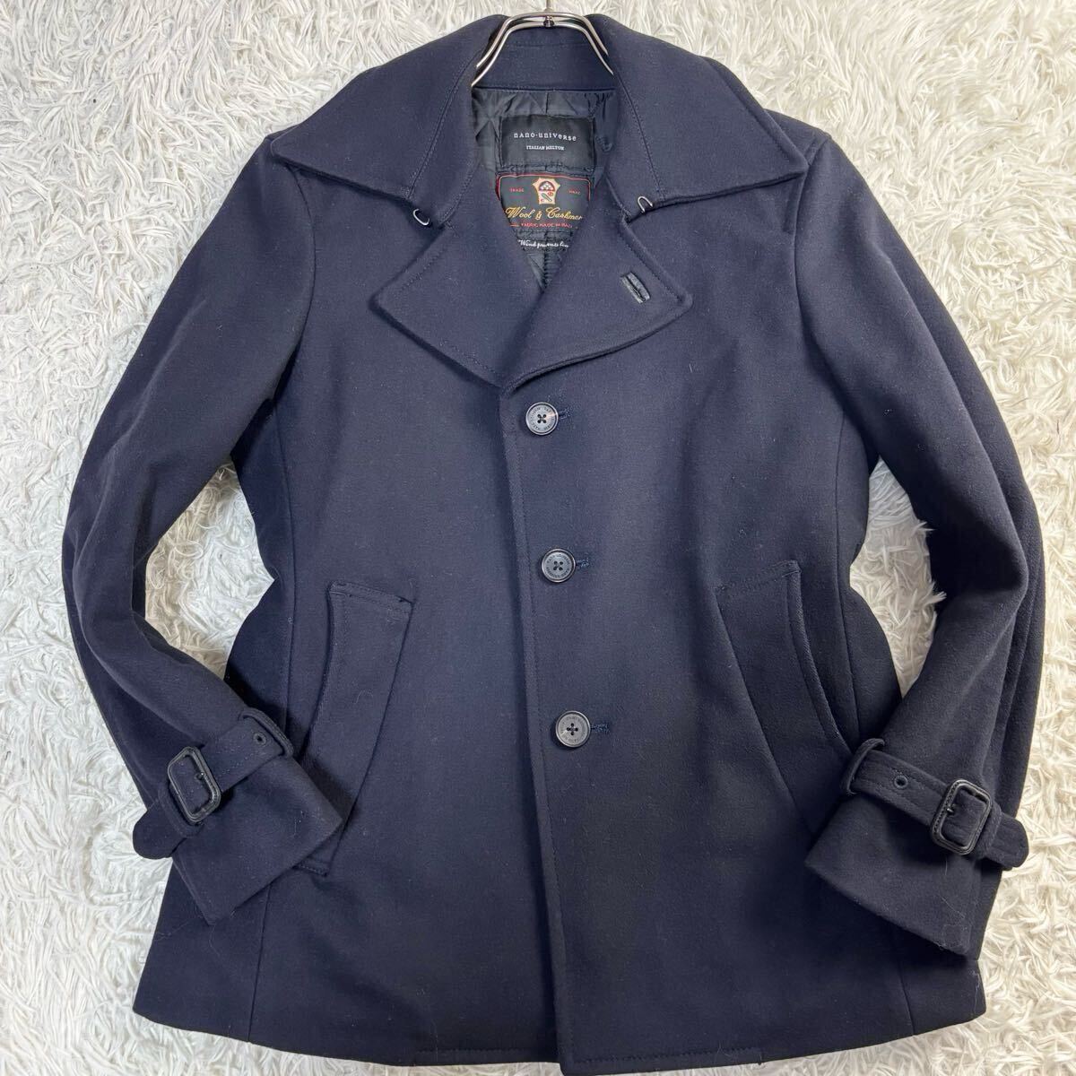 美品/Lサイズ★ ナノユニバース NANO UNIVERSE Pコート メルトン カシミヤ混 キルティング 中綿 イタリア生地 ショートコート メンズ_画像2