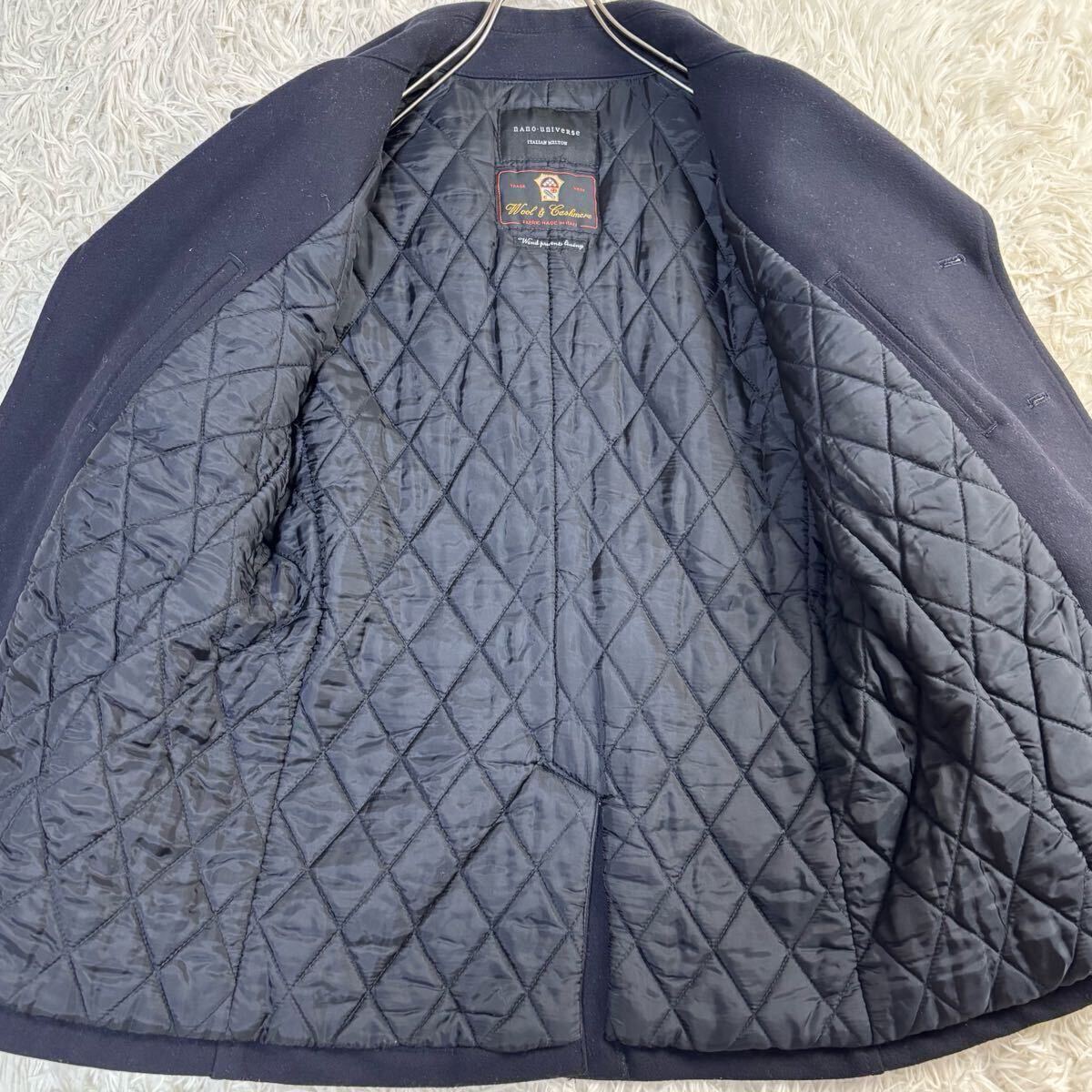 美品/Lサイズ★ ナノユニバース NANO UNIVERSE Pコート メルトン カシミヤ混 キルティング 中綿 イタリア生地 ショートコート メンズ_画像5