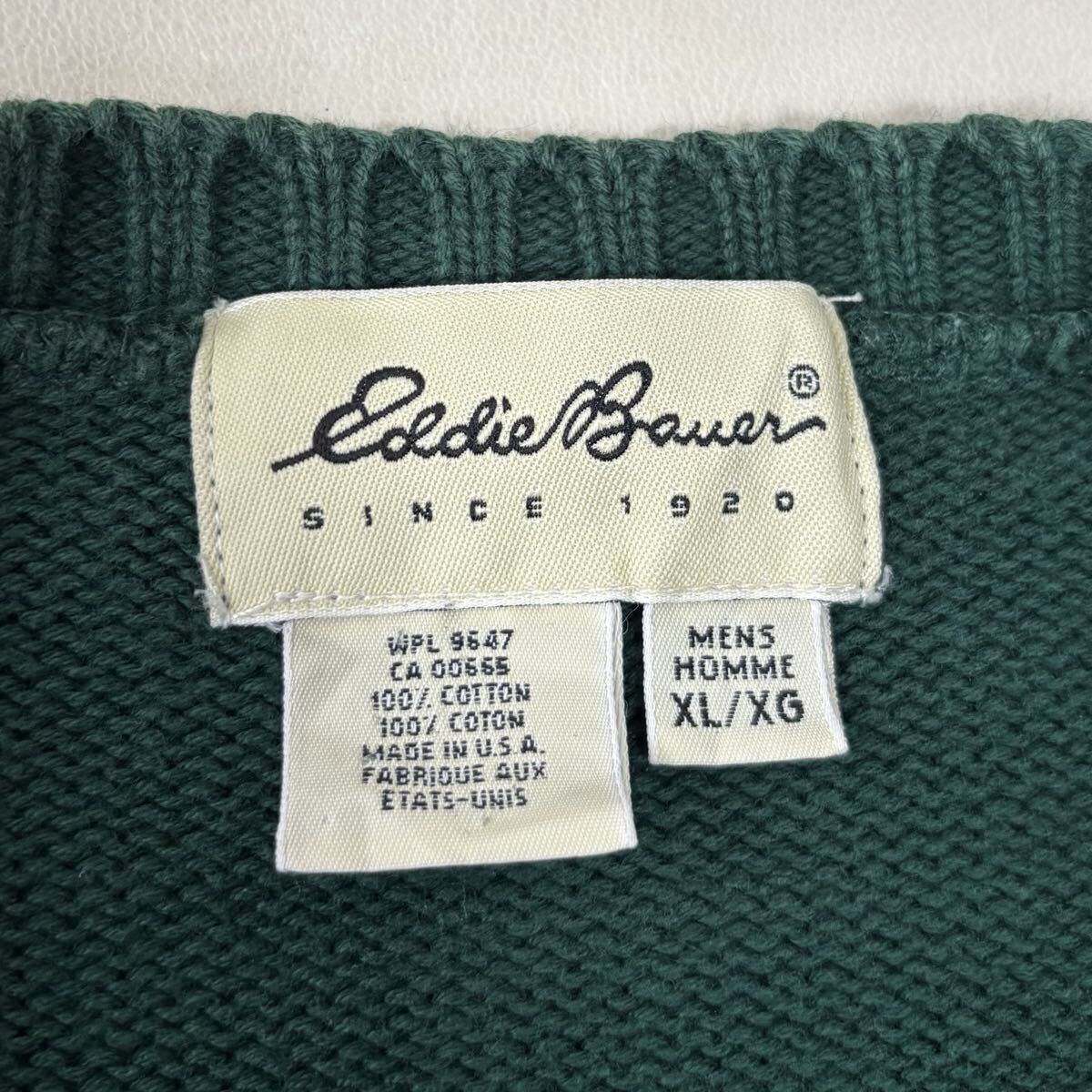 90s USA製 Eddie Bauer コットン ニット セーター XL アメリカ製 エディーバウアー _画像6