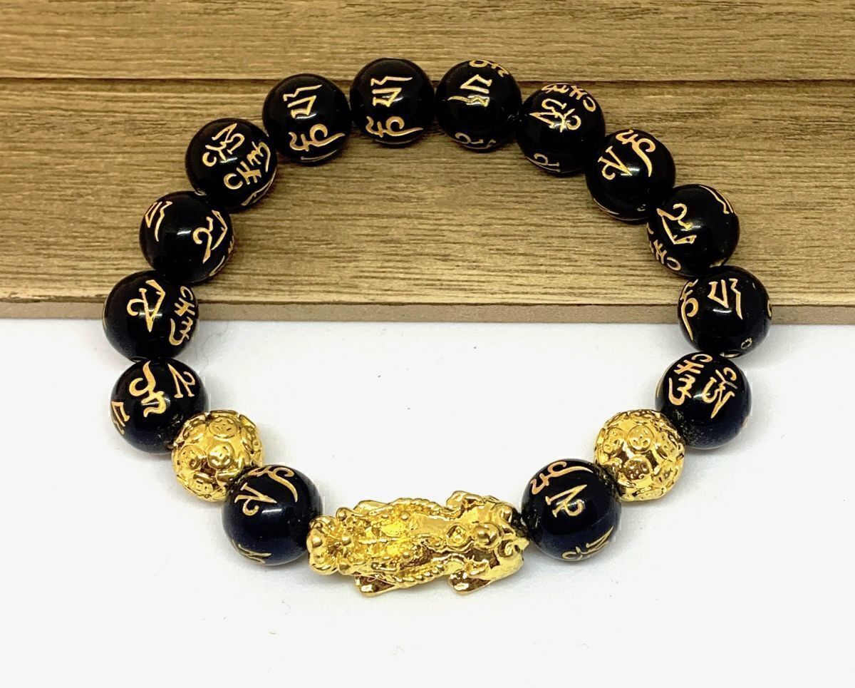 【Premio Fortuna】貔貅の六字真言(マントラ)ブレスレット 11ミリ珠使用 金運特化のブレスレット S3mHiGXY 113_画像3