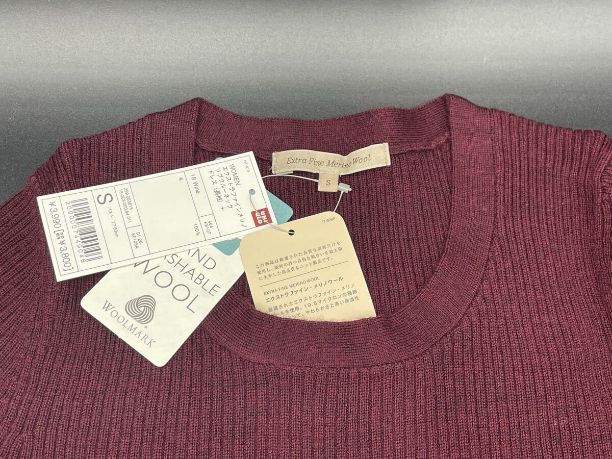 130【未使用・タグ付き・未検品】UNIQLO ユニクロ レディース エクストラファインメリノ クルーネック ドレス（長袖）サイズS _画像2