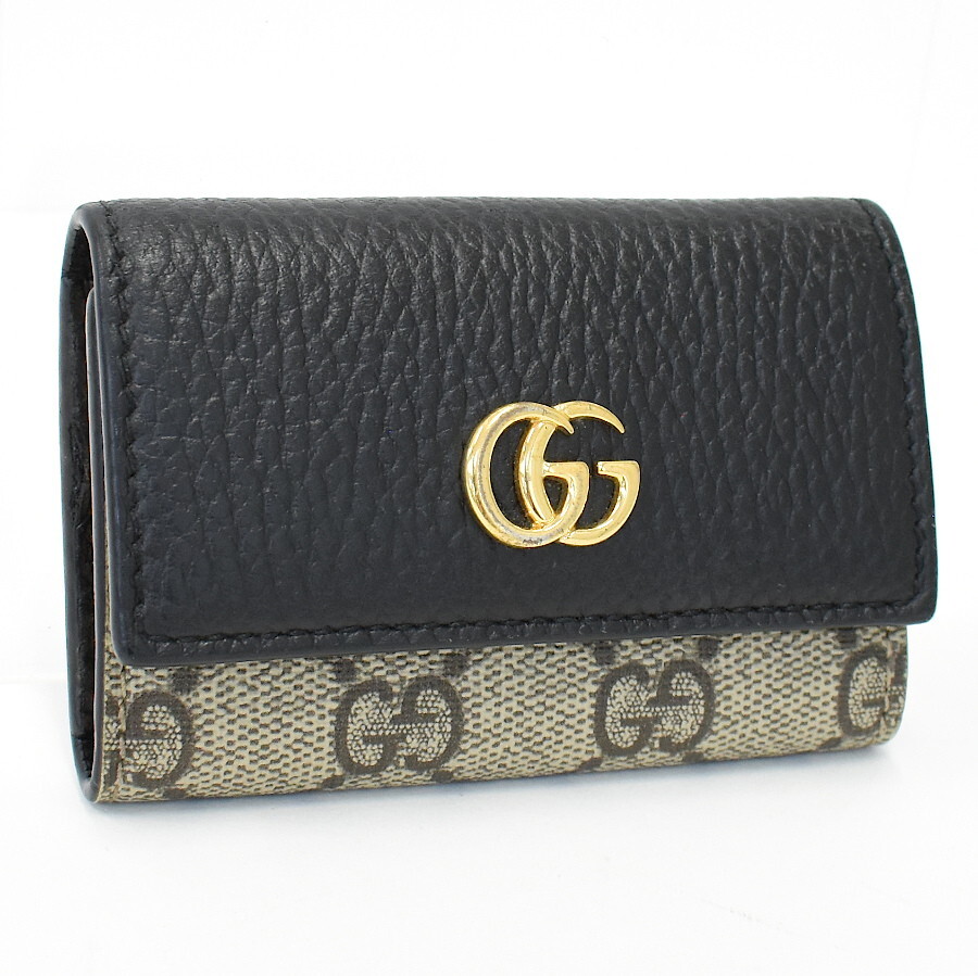 1円◆極美品 GUCCI グッチ 6連キーケース 456118 GGマーモント GGスプリーム PVC レザー ベージュ ブラウン◆E.Csm.zE-29_画像1