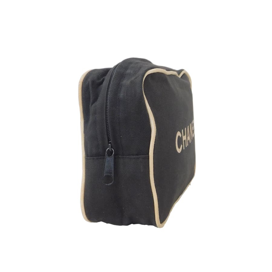 1円■シャネル ポーチ ブラック系×ホワイト系 キャンバス 小物入れ コスメ シンプル レディース CHANEL ■E.Bss.tI-07_画像3