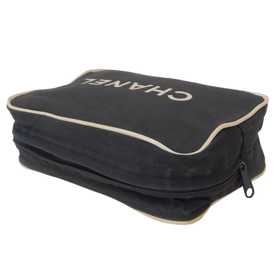 1円■シャネル ポーチ ブラック系×ホワイト系 キャンバス 小物入れ コスメ シンプル レディース CHANEL ■E.Bss.tI-07_画像4
