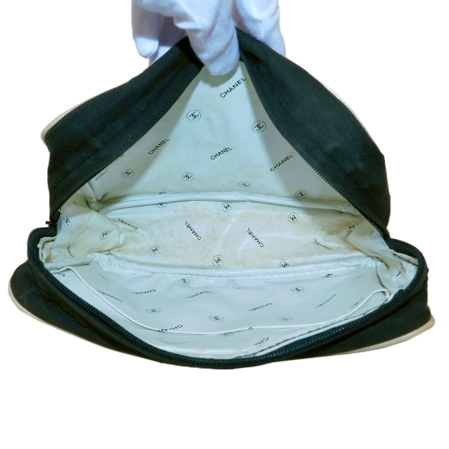 1円■シャネル ポーチ ブラック系×ホワイト系 キャンバス 小物入れ コスメ シンプル レディース CHANEL ■E.Bss.tI-07_画像7