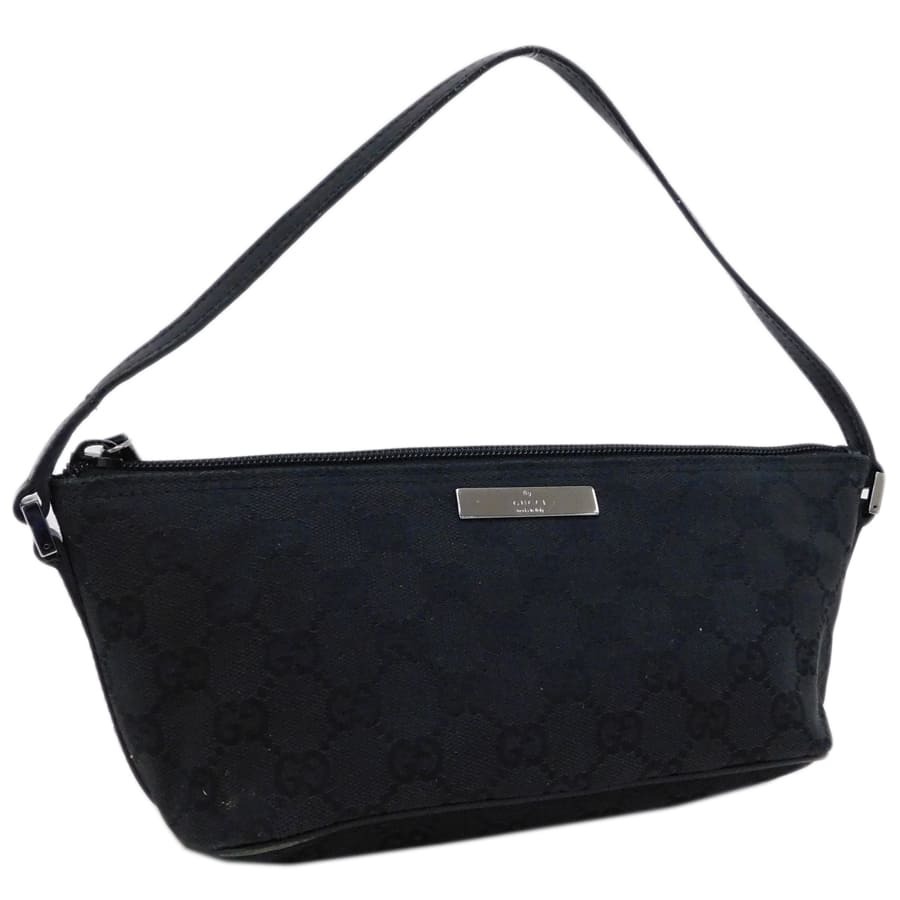 1円■グッチ ポーチ 07198・2123 ブラック系 キャンバス×レザー GGキャンバス GUCCI ■E.Csm.tI-23_画像1