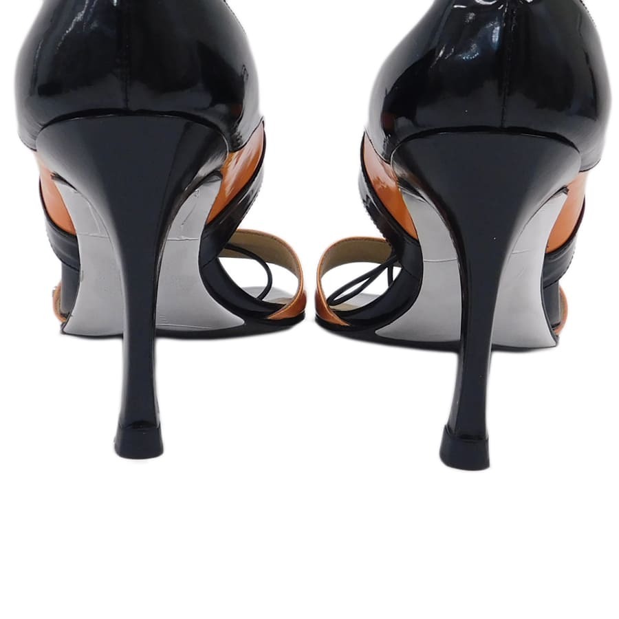 1円■シャネル ヒール ブラック×オレンジ系 エナメル ミュール お出掛け CHANEL ■E.Csp.dkn-21_画像3