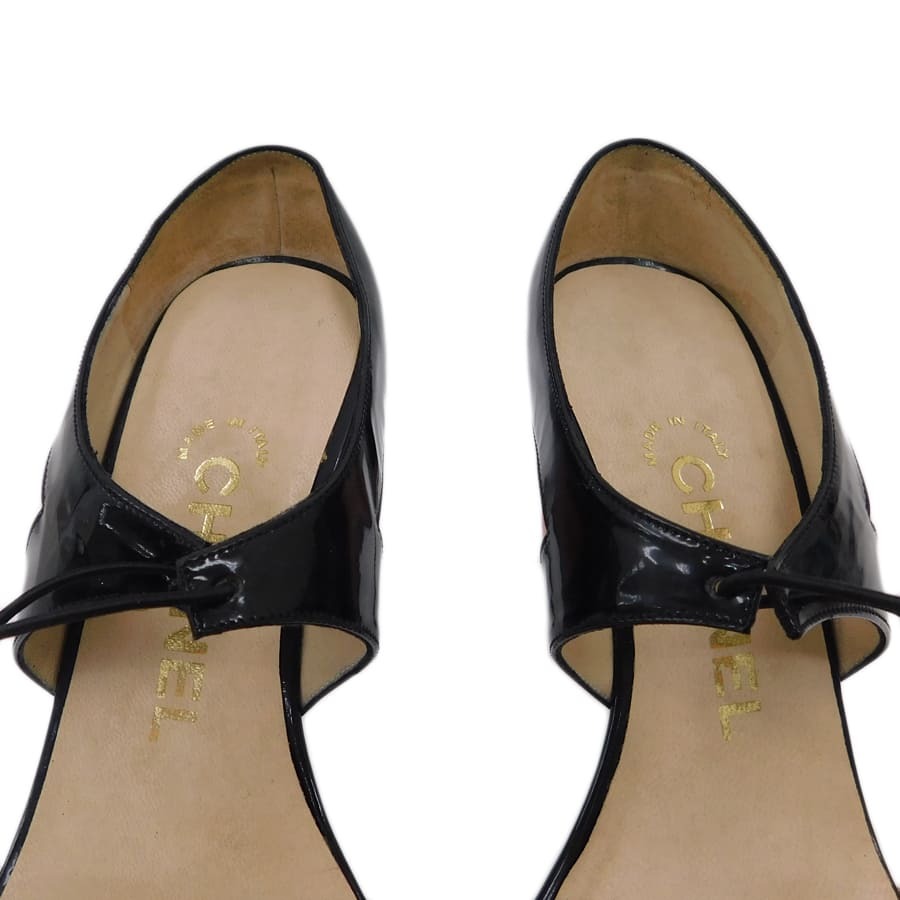 1円■シャネル ヒール ブラック×オレンジ系 エナメル ミュール お出掛け CHANEL ■E.Csp.dkn-21_画像8