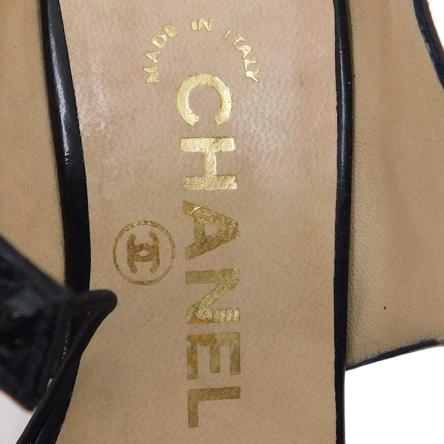 1円■シャネル ヒール ブラック×オレンジ系 エナメル ミュール お出掛け CHANEL ■E.Csp.dkn-21_画像9