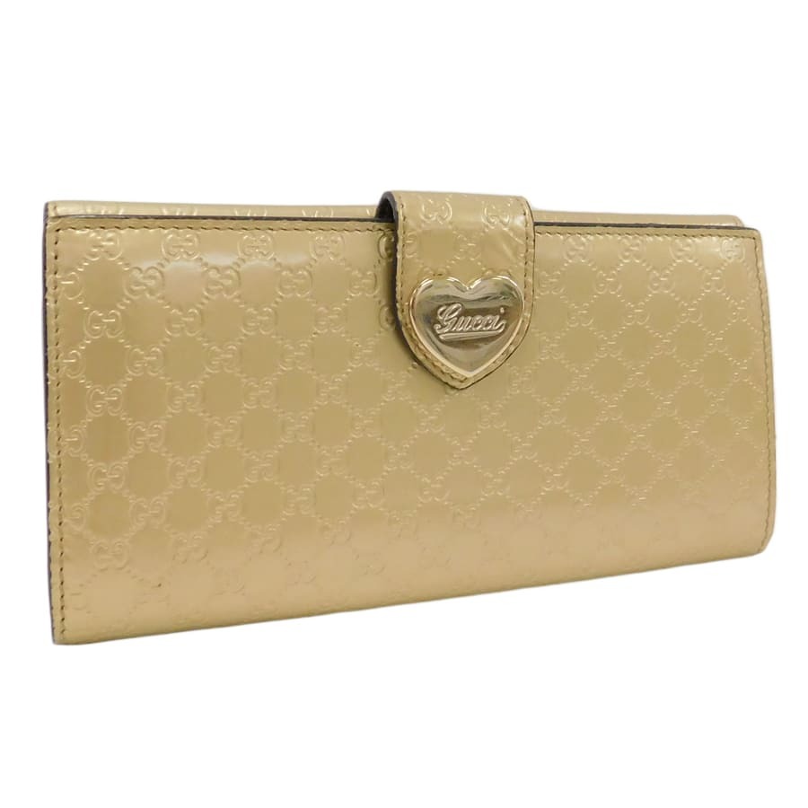 1円グッチ 二つ折り長財布 203550 ゴールド系 レザー グッチシマ レディース ハート GUCCI ■E.Bos.pS-21_画像1