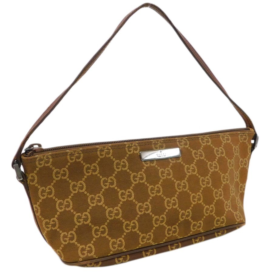 1円■グッチ ポーチ ブラウン系 キャンバス×レザー おしゃれ GUCCI ■E.Cse.tI-1_画像1