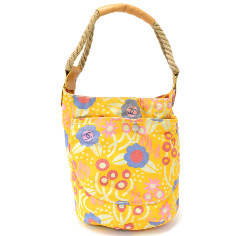 1円◆良品 CHANEL シャネル ハンドバッグ ショルダー 肩掛け ハイサマー キャンバス イエロー マルチカラー◆E.Cis.tI-15_画像1