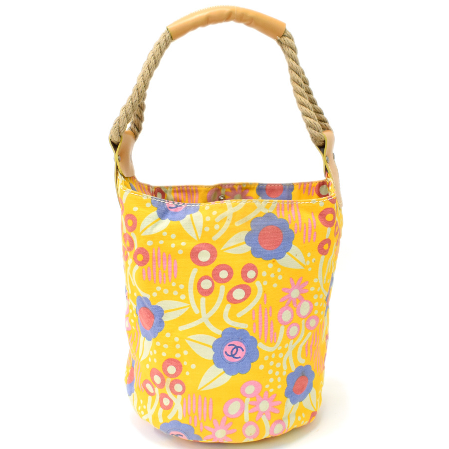 1円◆良品 CHANEL シャネル ハンドバッグ ショルダー 肩掛け ハイサマー キャンバス イエロー マルチカラー◆E.Cis.tI-15_画像3