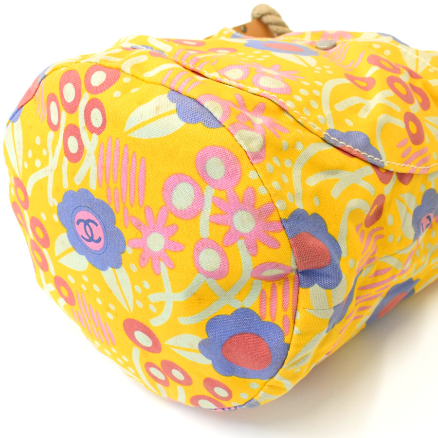 1円◆良品 CHANEL シャネル ハンドバッグ ショルダー 肩掛け ハイサマー キャンバス イエロー マルチカラー◆E.Cis.tI-15_画像6