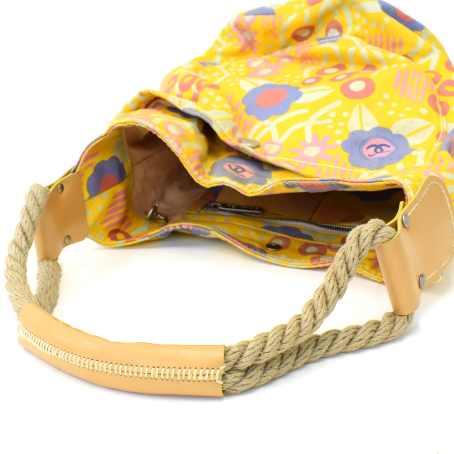 1円◆良品 CHANEL シャネル ハンドバッグ ショルダー 肩掛け ハイサマー キャンバス イエロー マルチカラー◆E.Cis.tI-15_画像8