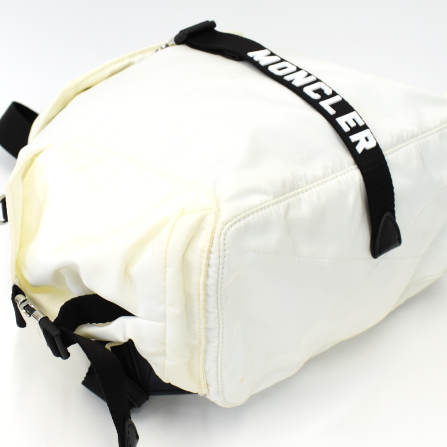1円◆良品MONCLER モンクレール リュック バックパック ダウフィンGM ナイロン レザー ホワイト ブラック◆E.Cml.tI-15_画像5