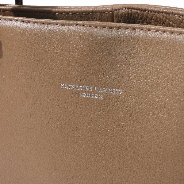 新品1円～★定価2.6万 KATHARINE HAMNETT LONDON キャサリン ハムネット ロンドン 牛革 本革レザー トートバッグ カーキ ビジネス◆5352◆_画像3