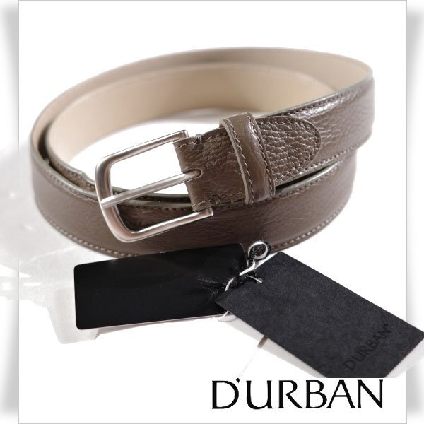 訳あり1円～★定価2.8万 ダーバン D'URBAN イタリア製 牛革レザー 型押しベルト フリーサイズ ベージュ 正規店本物 ◆5488◆_画像1
