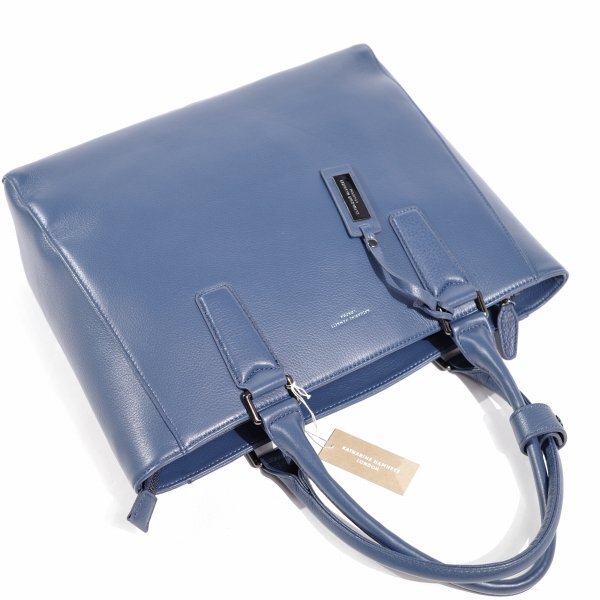 新品1円～★定価2.4万 KATHARINE HAMNETT LONDON キャサリン ハムネット ロンドン 牛革 本革レザー トートバッグ ブルー ◆5711◆_画像7