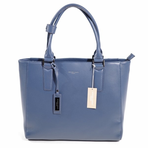 新品1円～★定価2.4万 KATHARINE HAMNETT LONDON キャサリン ハムネット ロンドン 牛革 本革レザー トートバッグ ブルー ◆5711◆_画像3