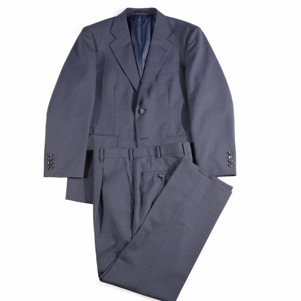 新品1円～★オンワード オーダースーツ 日本製 松菱百貨店 MATSUBISHI ウール毛 二つボタンスーツ M 織柄 ネイビー ワンタック◆6368◆_画像3