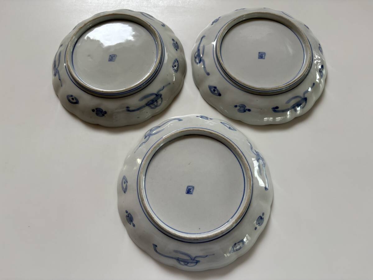 明治 伊万里 7寸皿 21㎝ 10枚 木箱入り 二重角冨 金襴手 六方割絵 見込み桃 桃手 銘々皿 古美術 和食器 アンティーク_画像7