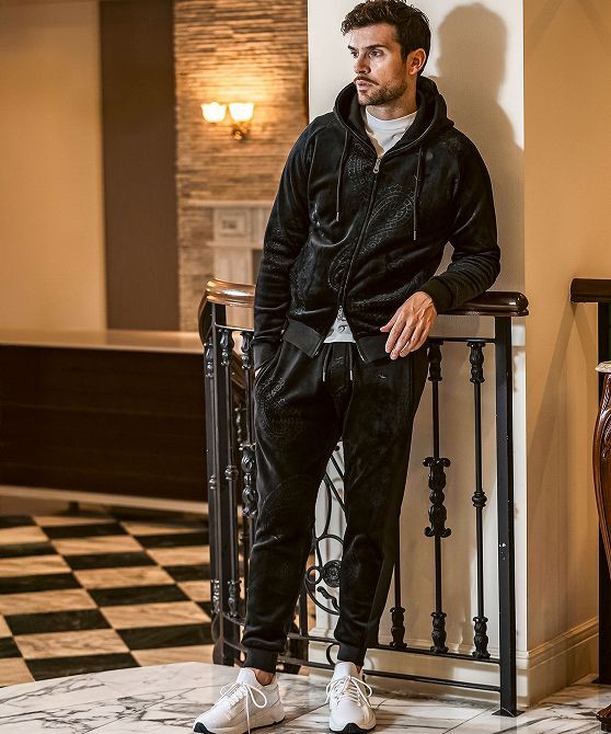 1PIU1UGUALE3 ウノピゥウノウグァーレトレ ベロア セットアップ ジャージ 上下 メンズ パーカー スウェット ブランド ジムウェア 2L 3L XXL_画像1