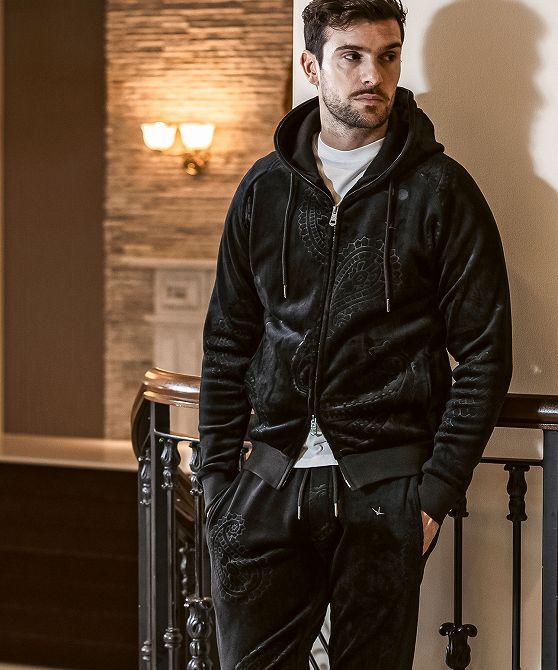 1PIU1UGUALE3 ウノピゥウノウグァーレトレ ベロア セットアップ ジャージ 上下 メンズ パーカー スウェット ブランド ジムウェア 2L 3L XXL_画像8