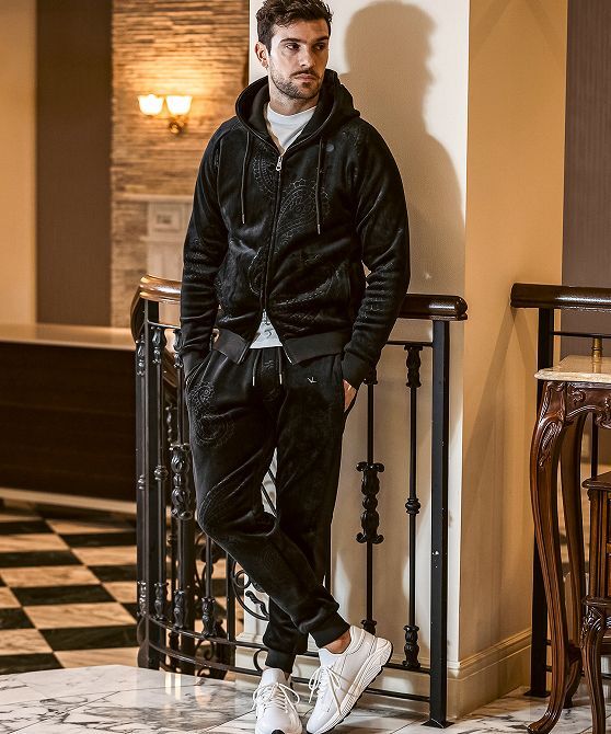 1PIU1UGUALE3 ウノピゥウノウグァーレトレ ベロア セットアップ ジャージ 上下 メンズ パーカー スウェット ブランド ジムウェア 2L 3L XXL_画像9