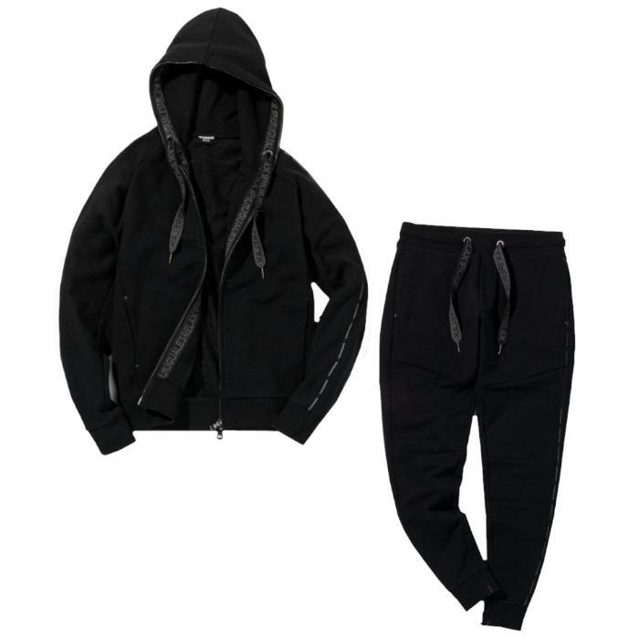 1PIU1UGUALE3 RELAX ウノピゥウノウグァーレトレ リラックス セットアップ メンズ スウェット 上下セット ジャージ パーカ ブラック XL LL_画像6